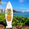 Pineapple on a Little Surfboard in Waikiki by Diamond Head (cropped)